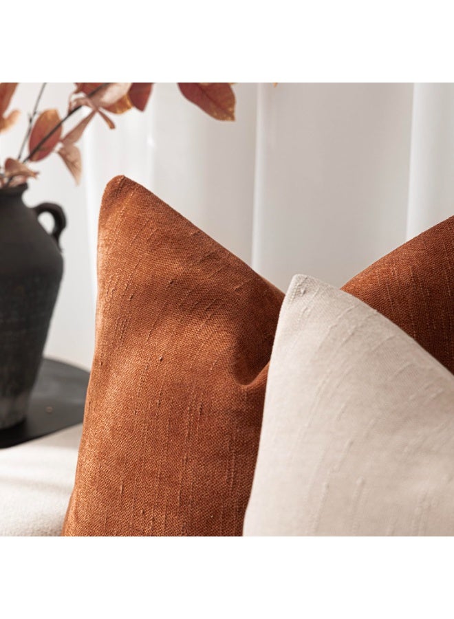 Pack of 2 Soft Textured Throw Decorative Pillow Covers Burnt Orange 45x45CM Square Accent Solid Cushion Cover Cozy Farmhouse Pillow Case with Zipper for Couch Sofa Bed Living Room - Image 2