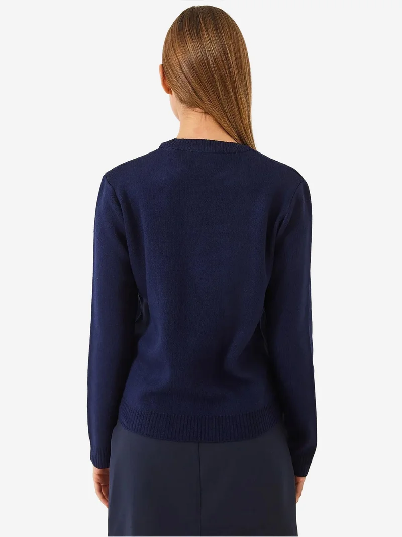 Bianco Lucci Navy Blue LUCCI Embroidered Crew Neck Sweater for Women | Best Price UAE