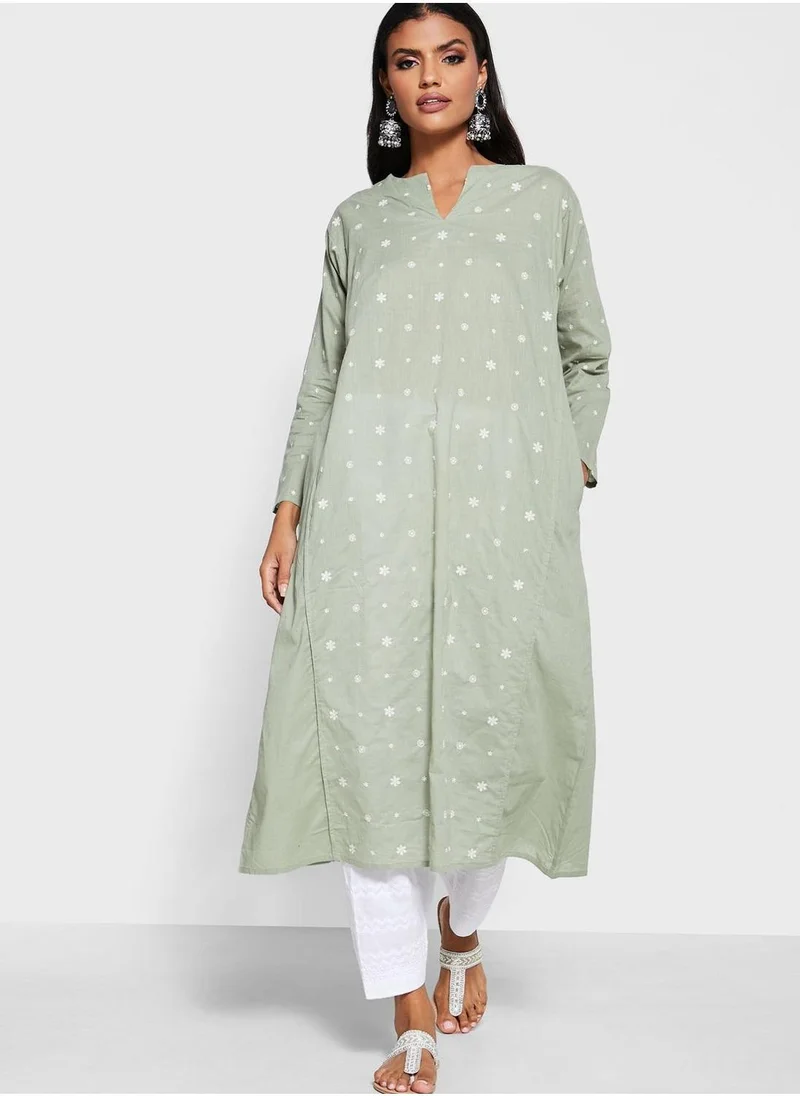 Fabindia Cotton Embroidered Long Kurta