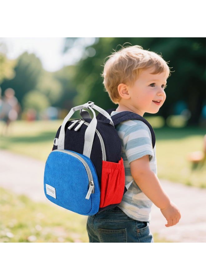 BLUBOON Toddler Backpack for Girls Boys 2-4 Cute 12" Preschool Kindergarten Backpacks Kids Daycare Bags School Travel, Blue-red Corduroy, Toddler-12"h(not Fit Folder) - Image 5