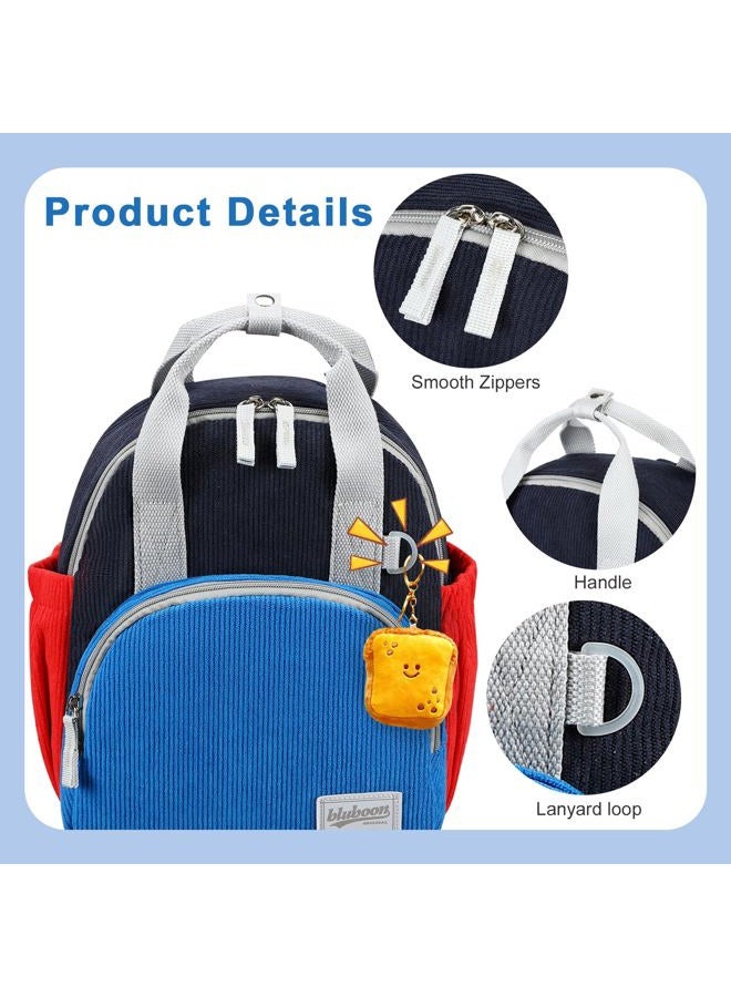 BLUBOON Toddler Backpack for Girls Boys 2-4 Cute 12" Preschool Kindergarten Backpacks Kids Daycare Bags School Travel, Blue-red Corduroy, Toddler-12"h(not Fit Folder) - Image 3
