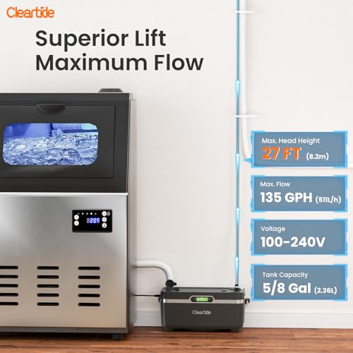 Cleartide Condensate HVAC Pump, Ultra-Quiet 25dB, 1/30 HP 135 GPH, Automatic Condensate Removal Pump with Safety Switch for Air Conditioner/Furnace/Dehumidifier/Ice Machine, 100-240V, 27ft Head Height - Image 2