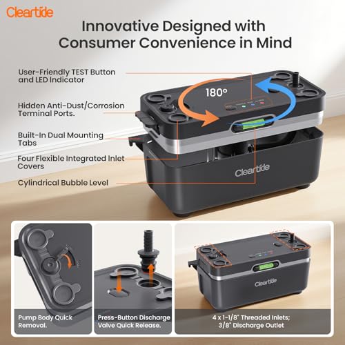 Cleartide Condensate HVAC Pump, Ultra-Quiet 25dB, 1/30 HP 135 GPH, Automatic Condensate Removal Pump with Safety Switch for Air Conditioner/Furnace/Dehumidifier/Ice Machine, 100-240V, 27ft Head Height - Image 5