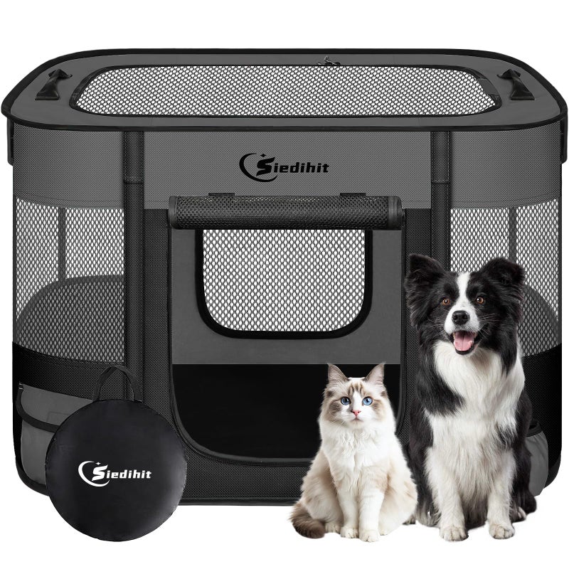Siedihit Dog PlaypenCat Pet Puppy PenPortable Playpens for Dogs Indoor Outdoor Travel Camping UseFoldable Dog Kennel Tent Crate for Rabbit Small Animals with Carrying Case Dark Grey Medium - Image 2