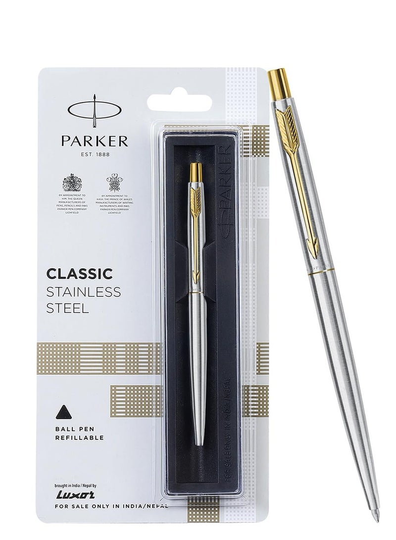 PARKER Parker Classic Stainless Steel Gold Trim Ball Pen Blue