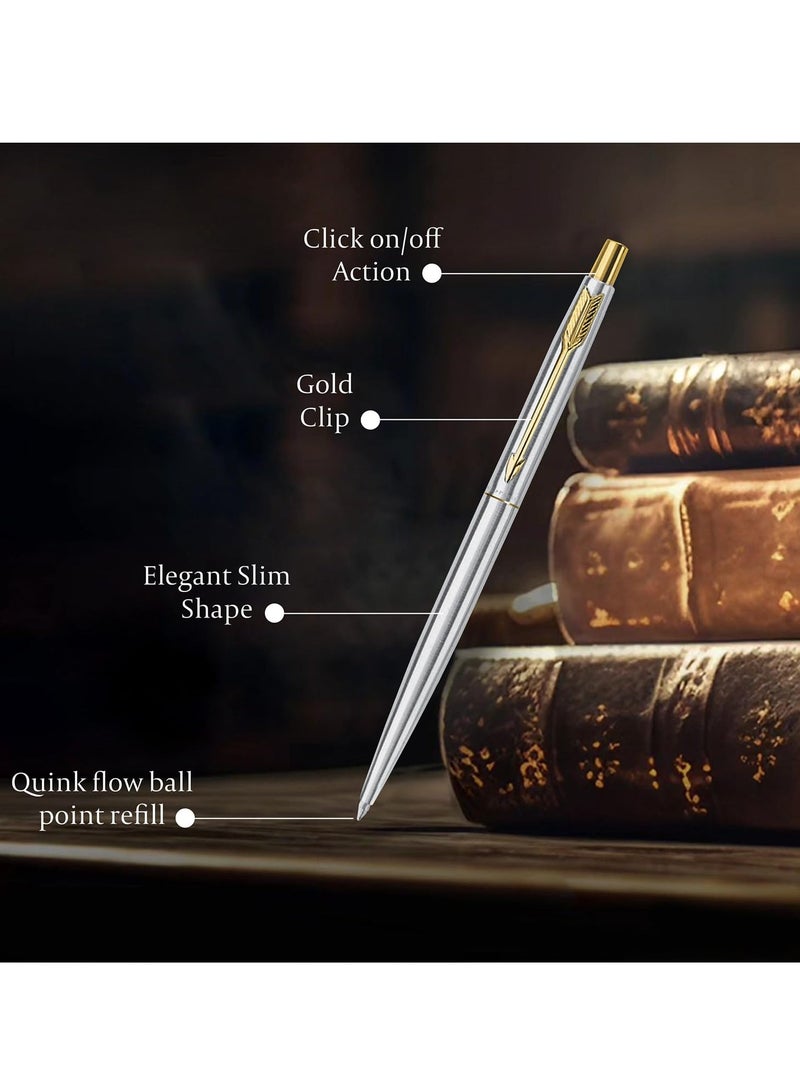 Parker Classic Stainless Steel Gold Trim Ball Pen | Blue Ink | Ballpoint Pen for Smooth Writing | Elegant Design and Great for Gifting or Celebrations - Image 3
