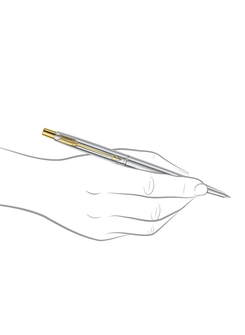 Parker Classic Stainless Steel Gold Trim Ball Pen | Blue Ink | Ballpoint Pen for Smooth Writing | Elegant Design and Great for Gifting or Celebrations - Image 5