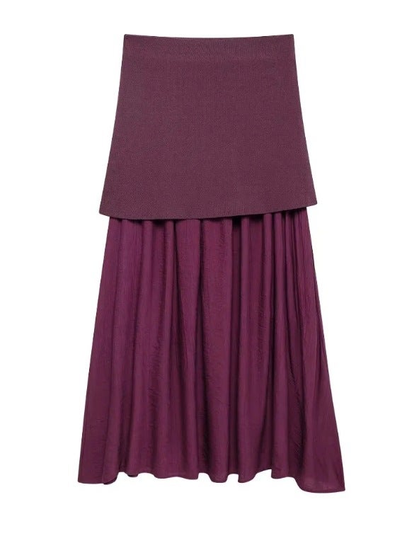 Cross-border AliExpress New Womens Wear Foreign Trade Wholesale ZR in stock Knitted Vest Small Pleated Stitching Skirt suit Brown skirt - Image 4