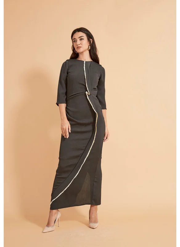 ذوق Asymmetric Contrast Lapel Detail Dress