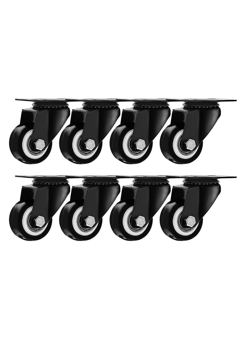 8 Pcs Rubber Rotating Caster Wheels, 1.5 Inch Heavy Duty Rigid Swivel Caster with Top Plate, Mini Silent Ball Bearing Small Caster for Cart, Furniture, Cabinet, Workbench - Image 1