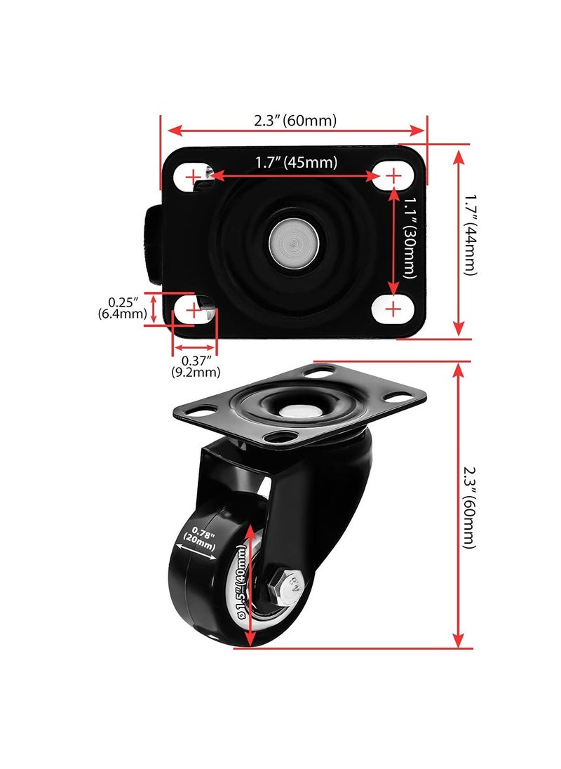 8 Pcs Rubber Rotating Caster Wheels, 1.5 Inch Heavy Duty Rigid Swivel Caster with Top Plate, Mini Silent Ball Bearing Small Caster for Cart, Furniture, Cabinet, Workbench - Image 2