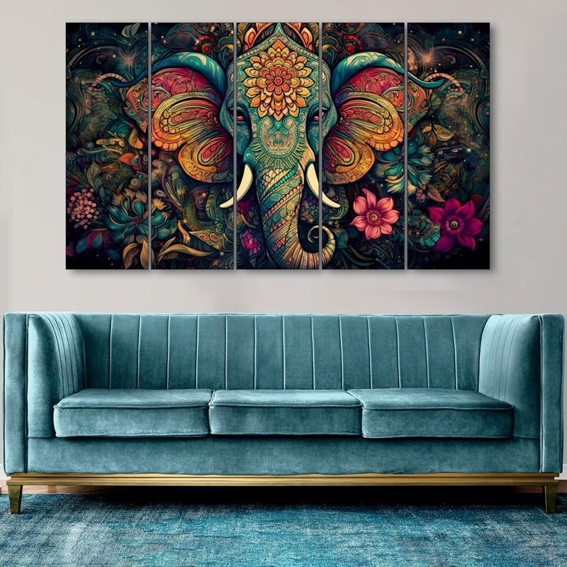 The Castle Decor لوحة عائمة برأس فيل من ديكور القلعة بحجم كبير 36x60 مع إطار فن الجدران لغرفة المعيشة وغرفة النوم وغرفة الرسم والفنادق بإطار خشبي ورسم رقمي - Image 2