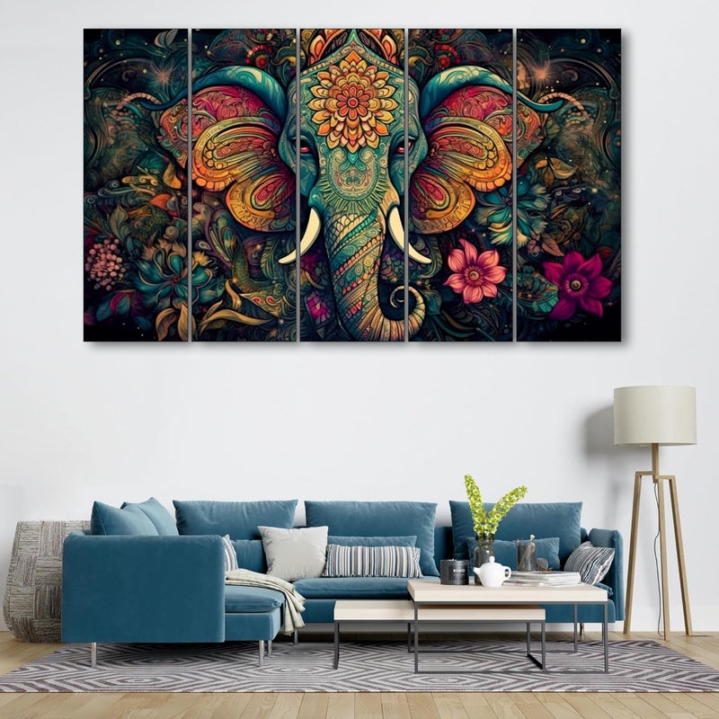 The Castle Decor لوحة عائمة برأس فيل من ديكور القلعة بحجم كبير 36x60 مع إطار فن الجدران لغرفة المعيشة وغرفة النوم وغرفة الرسم والفنادق بإطار خشبي ورسم رقمي - Image 3
