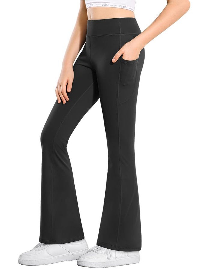 Stelle Girl's Flare Leggings with Pockets High Waisted Bootcut Yoga Pants Kids Dance Bell Bottoms Leggings(Black,L) - Image 1