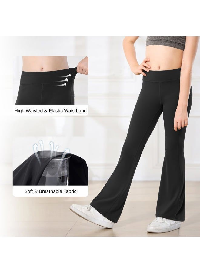 Stelle Girl's Flare Leggings with Pockets High Waisted Bootcut Yoga Pants Kids Dance Bell Bottoms Leggings(Black,L) - Image 4