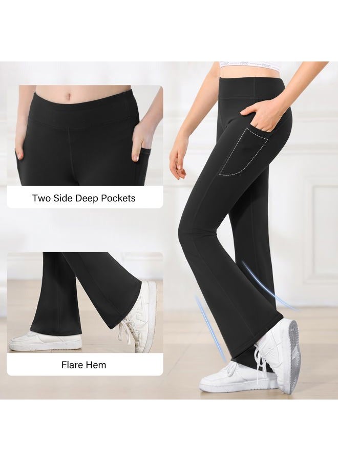 Stelle Girl's Flare Leggings with Pockets High Waisted Bootcut Yoga Pants Kids Dance Bell Bottoms Leggings(Black,L) - Image 5