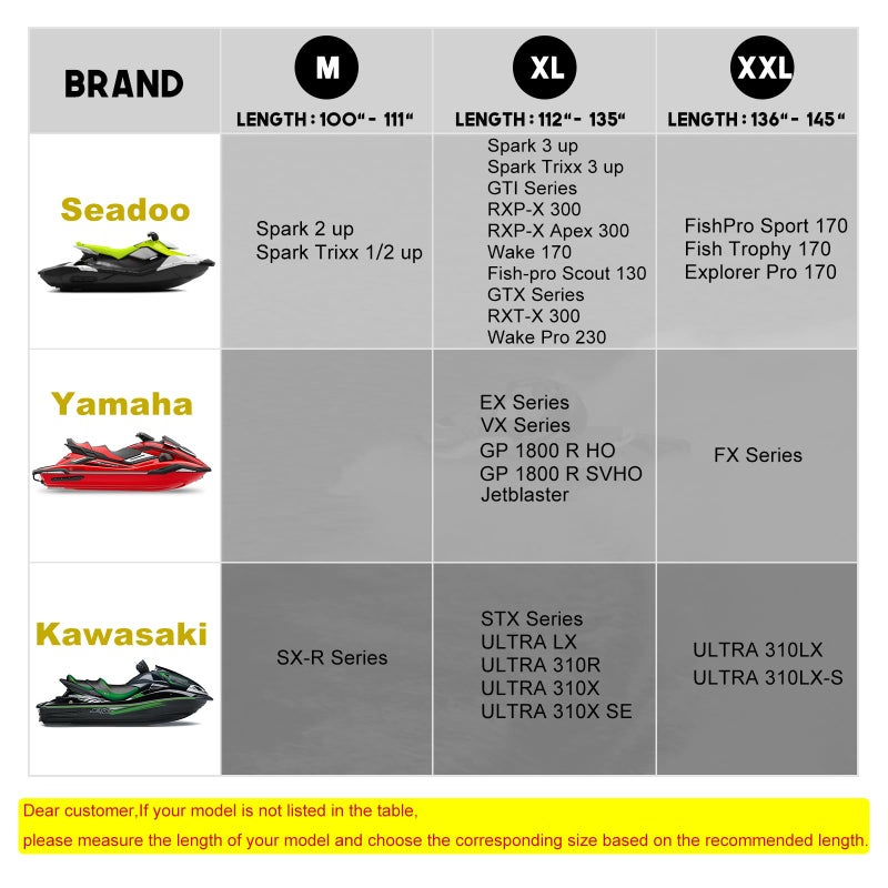 LIBZAKI Jet Ski Cover PWC Cover 2-3 Seats Heavy Duty Waterproof 600D UV Resistant Fits for Yamaha Sea-Doo Kawasaki up to 136~145" Black - Image 2