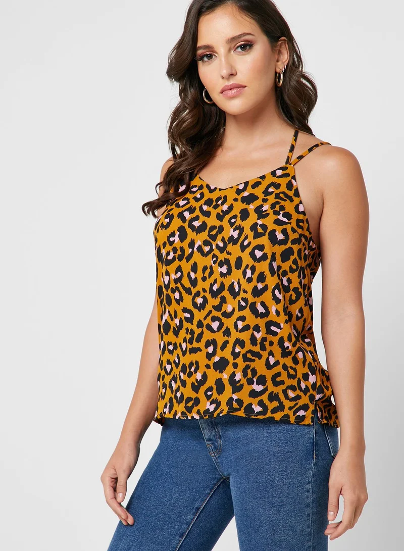 Jacqueline de Yong Cross Back Animal Print Top