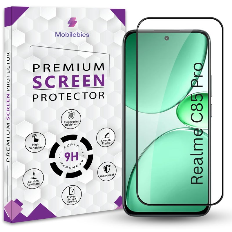 Mobilebies Premium Tempered Glass Screen Protector Guard For Realme C85 Pro 5G (6.8 Inch, Pack of 1) | Edge to Edge Coverage With Easy to installation kit - Image 1