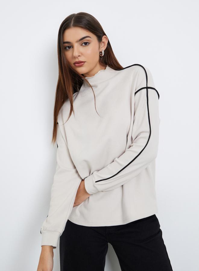 Styli Beige Oversized Piped Detail Sweatshirt - Image 1