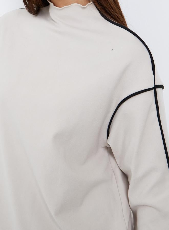 Styli Beige Oversized Piped Detail Sweatshirt - Image 3