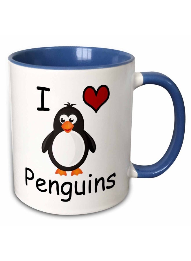 3dRose I love penguins Two Tone Mug 11 oz BlueWhite - Image 1