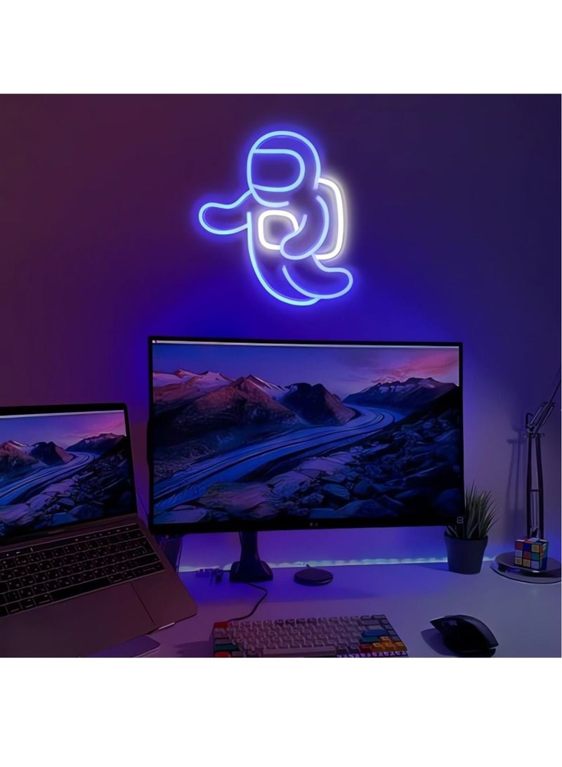 Captaintech Astronaut Neon Light Projector Space Led Signs for Bedroom Wall Decor USB Powered with Switch 14.1 x 12.6 Inch Cool Neon Sign for Living Gaming Room Kids Birthday Gift Blue - Image 2