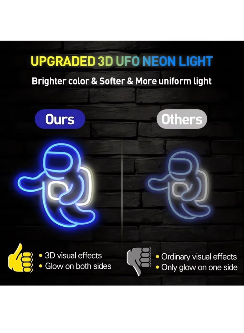 Captaintech Astronaut Neon Light Projector Space Led Signs for Bedroom Wall Decor USB Powered with Switch 14.1 x 12.6 Inch Cool Neon Sign for Living Gaming Room Kids Birthday Gift Blue - Image 3