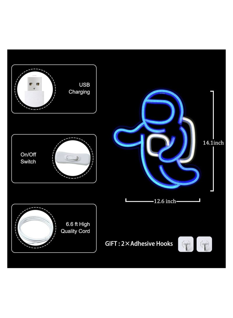 Captaintech Astronaut Neon Light Projector Space Led Signs for Bedroom Wall Decor USB Powered with Switch 14.1 x 12.6 Inch Cool Neon Sign for Living Gaming Room Kids Birthday Gift Blue - Image 5