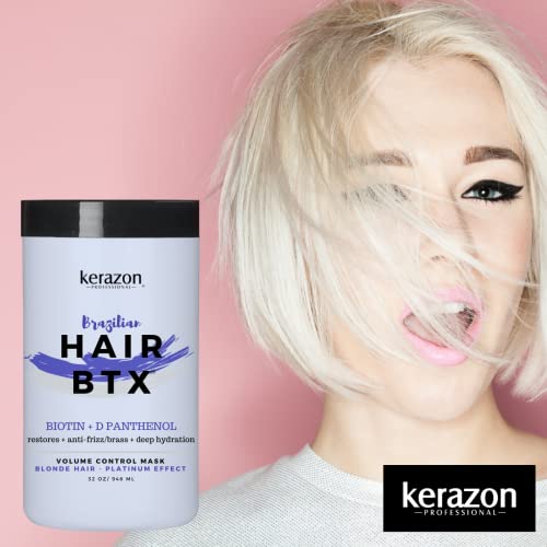 Kerazon Professional KERAZON Blonde Brazilian Hair BTX Treatment Purple Mask Platinum Effect & Silver Hair Providing Smoothing, Deep Hydration, Anti-Brass, Shine, Softness, Volume And Frizz Control. Salon Size. - Image 5