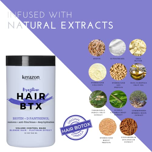 Kerazon Professional KERAZON Blonde Brazilian Hair BTX Treatment Purple Mask Platinum Effect & Silver Hair Providing Smoothing, Deep Hydration, Anti-Brass, Shine, Softness, Volume And Frizz Control. Salon Size. - Image 3