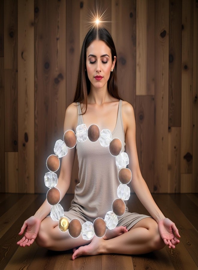 Trishakti سوار تريشاكتي الطبيعي الأصلي من الخشب والكوارتز الكريستالي الشفاف المصقول على شكل ماسة، لتنظيف الشاكرات (الريكي) للرجال والنساء | سوار قابل للتمدد من 6.5 إلى 7.5 بوصة | حجم الخرزة: 8 مم - Image 3