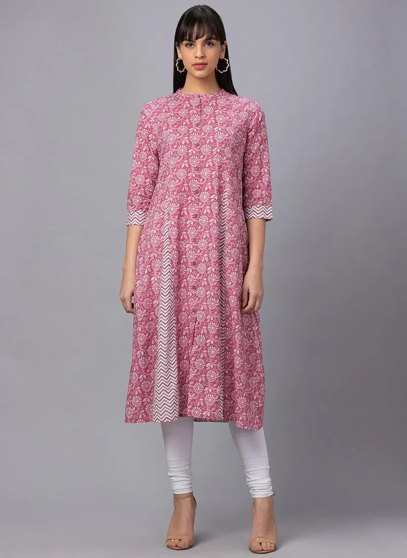 globus Globus Women Floral Printed Pure Cotton A-Line Kurta