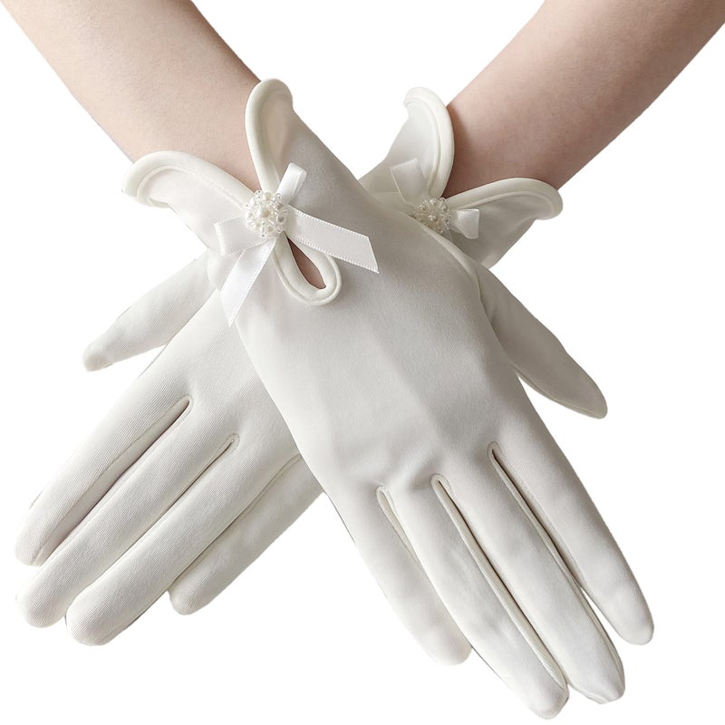 Gionforsy Floral Lace Gloves for Wedding & Bridal - Elegant Short Wrist Gloves for Opera, Dinner Party (Off White) - Image 1