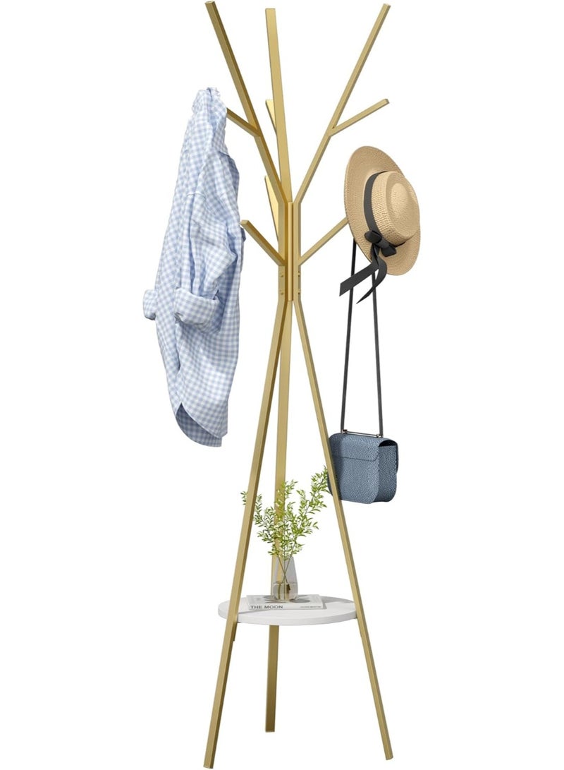 Bukela Hat Rack, Coat Rack, Floor-standing Display Rack, Clothing Storage Rack, With 9 Hooks, Gold, Dimensions: 17.72 Inches Wide X 17.72 Inches Deep X 70.87 Inches High - Image 1