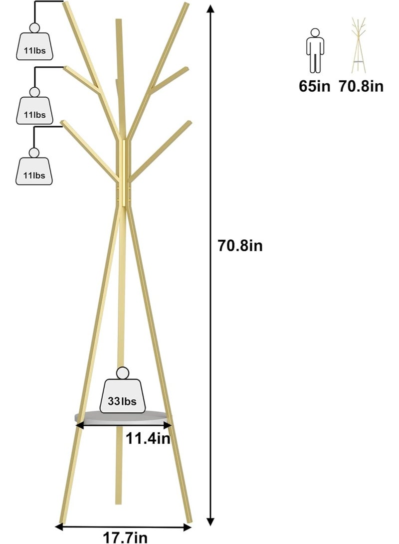 Bukela Hat Rack, Coat Rack, Floor-standing Display Rack, Clothing Storage Rack, With 9 Hooks, Gold, Dimensions: 17.72 Inches Wide X 17.72 Inches Deep X 70.87 Inches High - Image 3