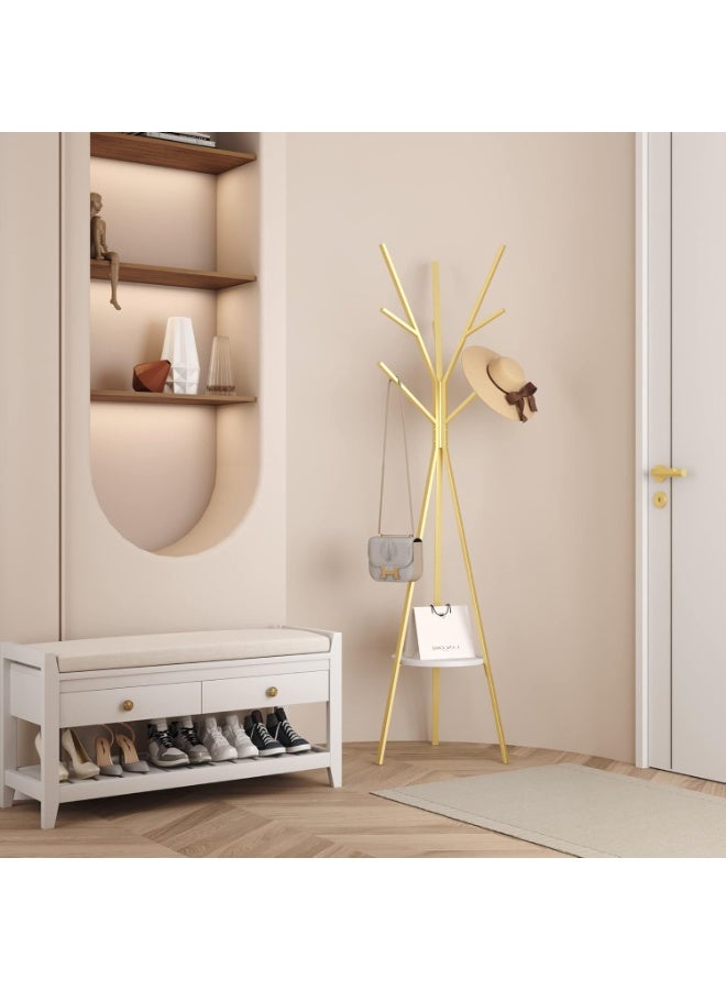 Bukela Hat Rack, Coat Rack, Floor-standing Display Rack, Clothing Storage Rack, With 9 Hooks, Gold, Dimensions: 17.72 Inches Wide X 17.72 Inches Deep X 70.87 Inches High - Image 5