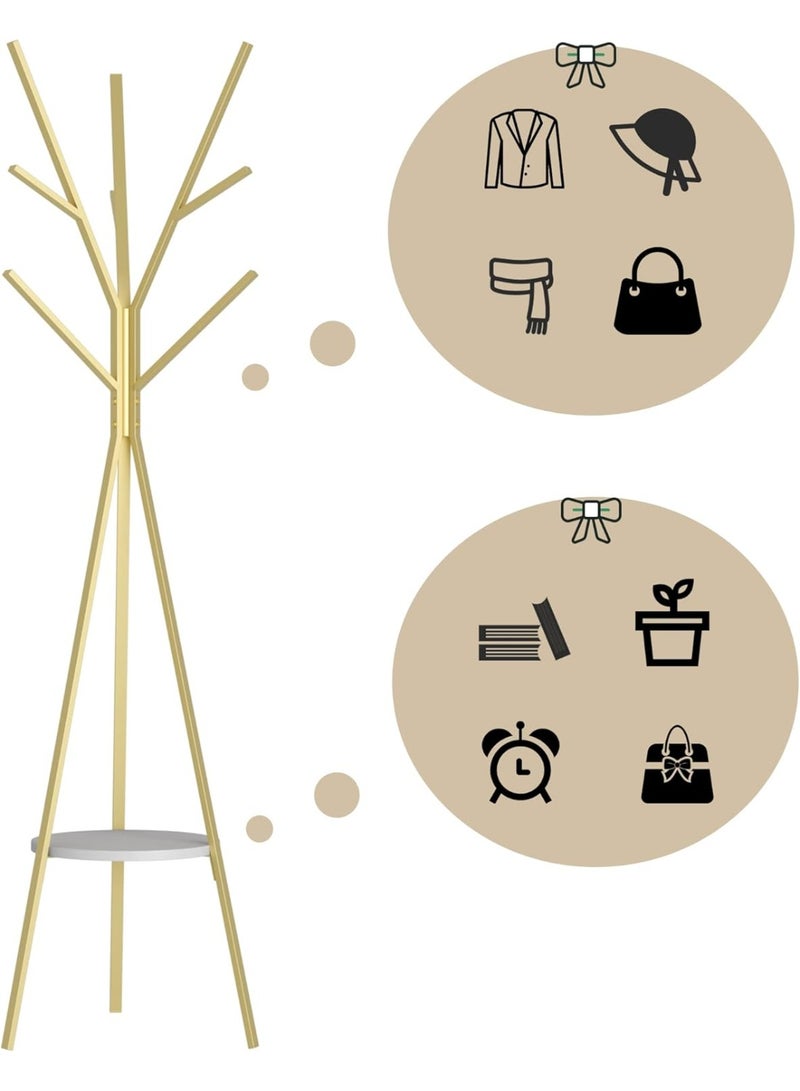 Bukela Hat Rack, Coat Rack, Floor-standing Display Rack, Clothing Storage Rack, With 9 Hooks, Gold, Dimensions: 17.72 Inches Wide X 17.72 Inches Deep X 70.87 Inches High - Image 4