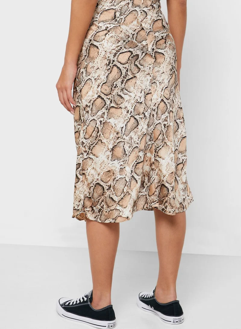 Missguided Petite Snake Print High Waist Skirt