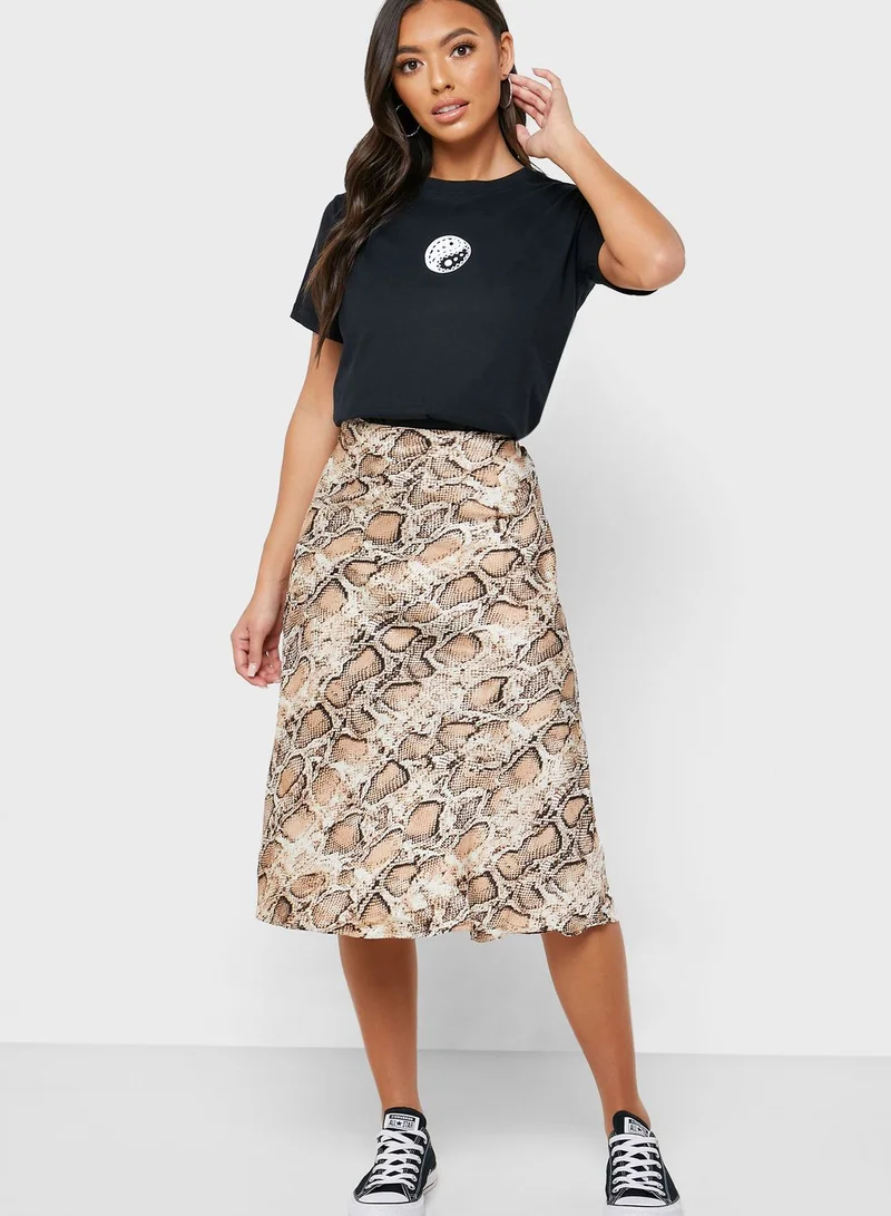 Missguided Petite Snake Print High Waist Skirt