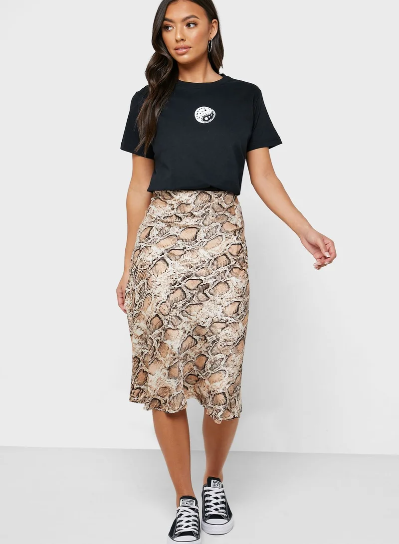 Missguided Petite Snake Print High Waist Skirt