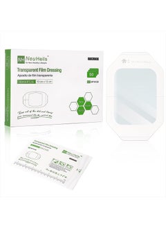 NeuHeils Transparent Film Dressing, Large Waterproof Wound Cover Bandage 4''x4.75'', 50 Packs, Post Surgical Shower or IV Shield, Tattoo Aftercare Bandage, Adhesive Patch 4 x 4 3/4 Inch