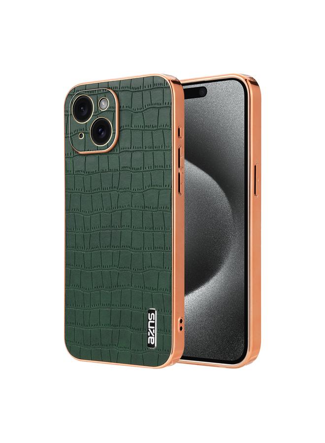 The Bros Case For iPhone 15 Electroplated Frame Crocodile Texture Full Coverage Phone Case