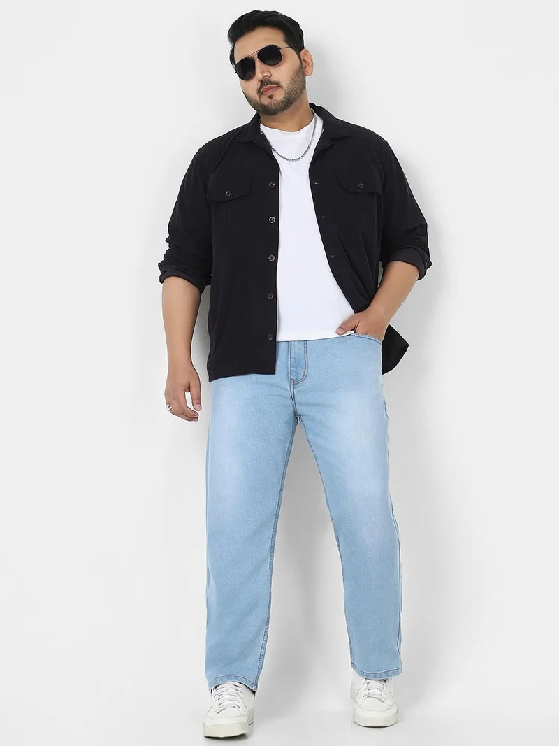 Urbano Fashion  Urbano Plus Men's Ice Blue Straight Fit Washed Jeans Stretchable  | Best Price UAE