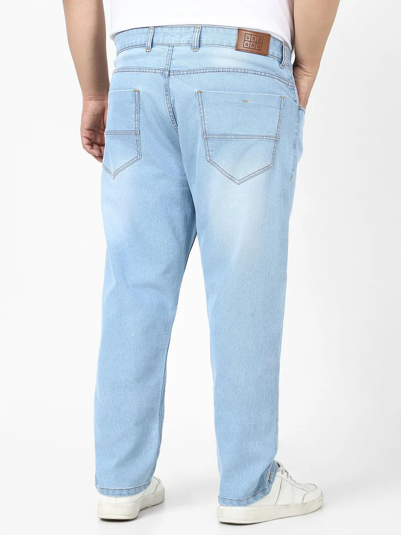 Urbano Fashion  Urbano Plus Men's Ice Blue Straight Fit Washed Jeans Stretchable  | Best Price UAE