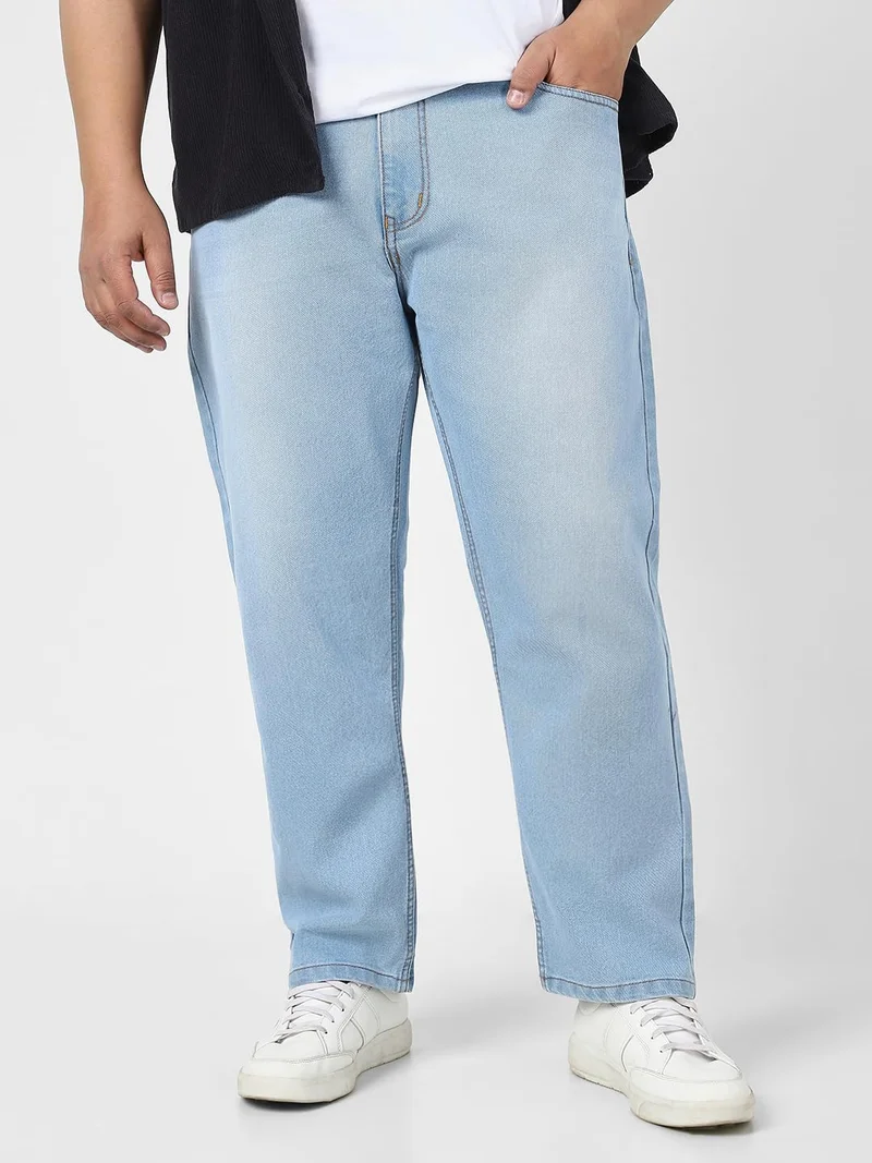 Urbano Plus Men's Ice Blue Straight Fit Washed Jeans Stretchable