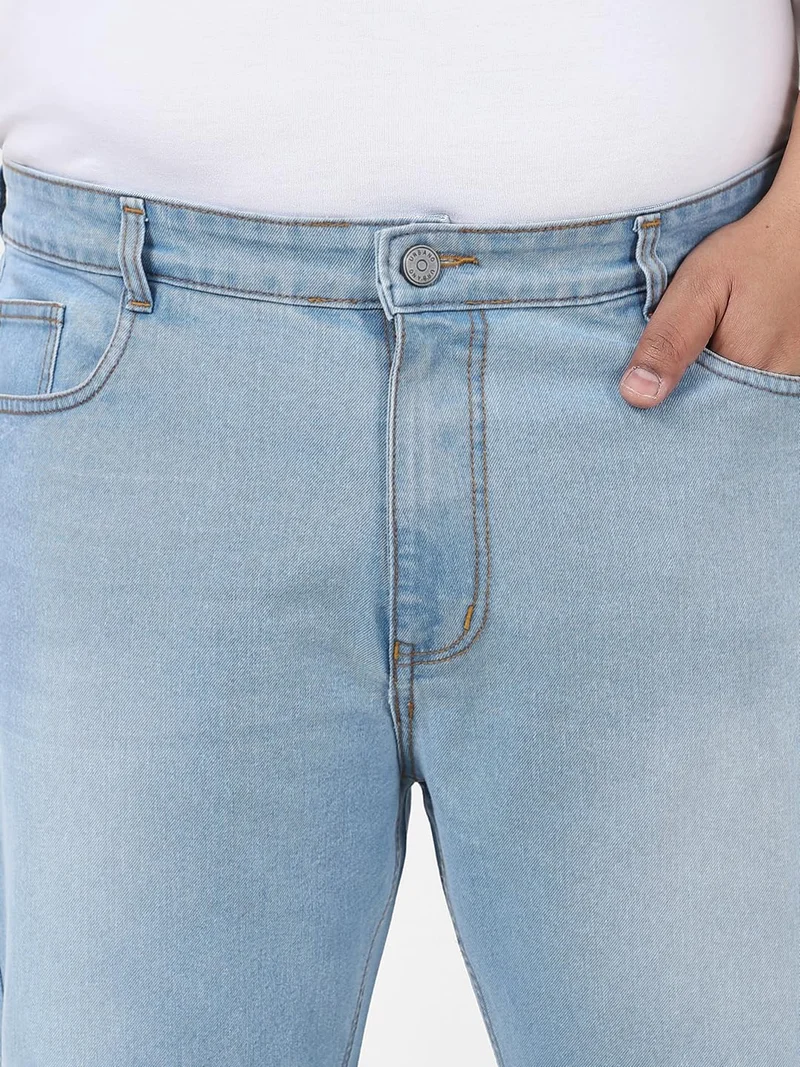 Urbano Fashion  Urbano Plus Men's Ice Blue Straight Fit Washed Jeans Stretchable  | Best Price UAE