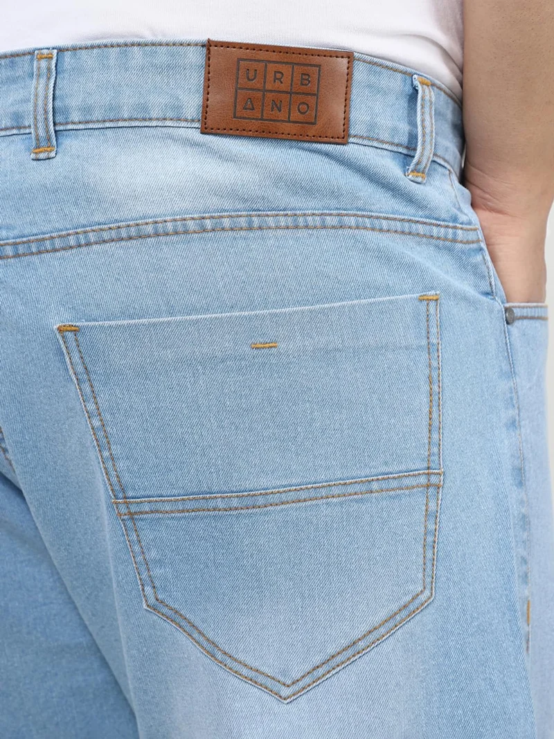 Urbano Fashion  Urbano Plus Men's Ice Blue Straight Fit Washed Jeans Stretchable  | Best Price UAE