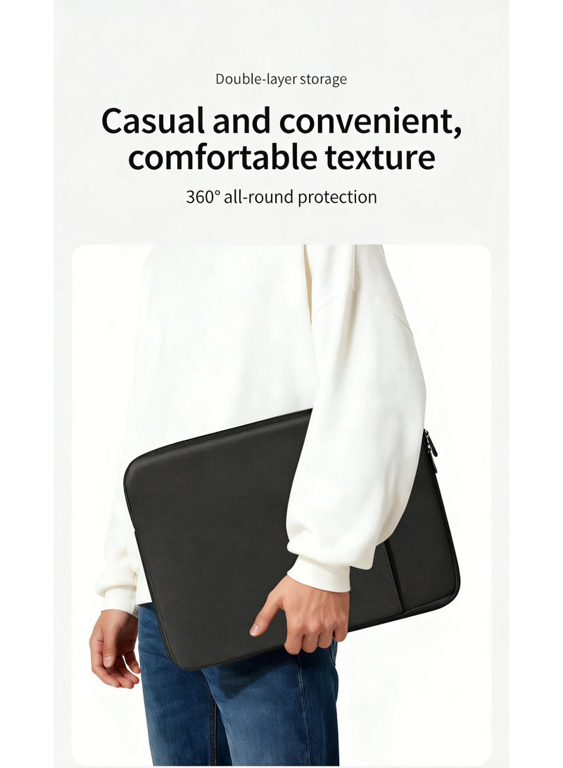 AuliceVerse Black 12.3-Inch Laptop Sleeve (Fits 12-13.6 Inch Laptops) - Double-Layer Storage, 6-Side Airbag Shockproof, Water-Resistant 600D Oxford Fabric, Custom-Fit for MacBook/iPad (Lightweight Travel Design) - Image 5