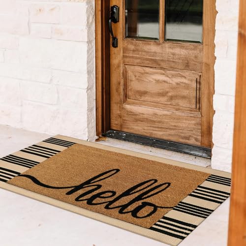 Sungea Striped Outdoor Fall Front Door Mat 24"x51", Cotton Hand Woven Washable Black and Khaki Rug Runner, Reversible Foldable Indoor Layered Front Door Rugs for Entryway/Farmhouse/Home Entrance - Image 2